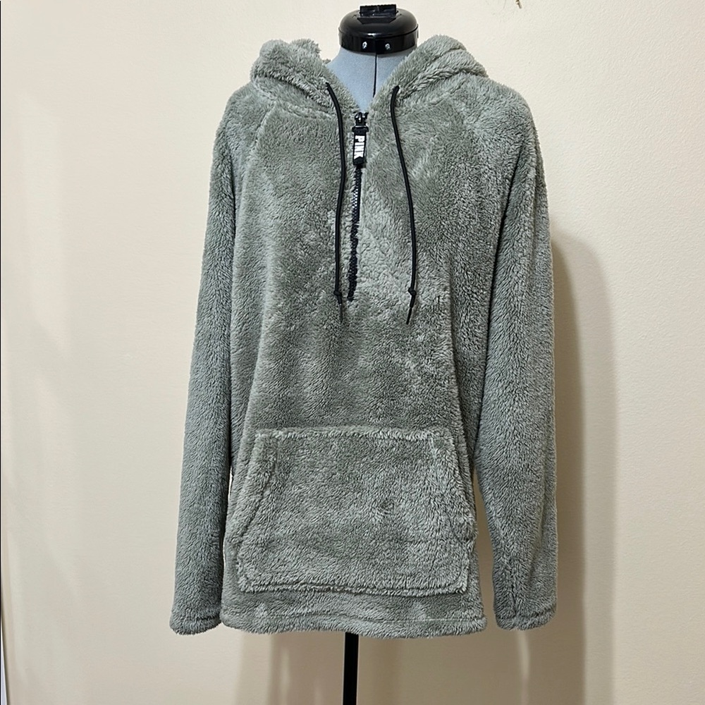 Cozy Victorias Secret PINK Greenish Gray Fleece Hoodie for Women